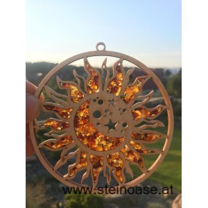 Fensterbild Suncatcher Bernstein - SONNE, MOND & STERNE Ø 11cm